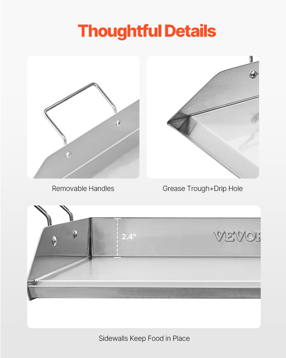 VEVOR - Plancha de acero inoxidable, placa rectangular universal de 18 x 16 pulgadas, plancha de parrilla de gas para parrilla de barbacoa, Teppanyaki, utensilios de cocina familiar portátil con asa,