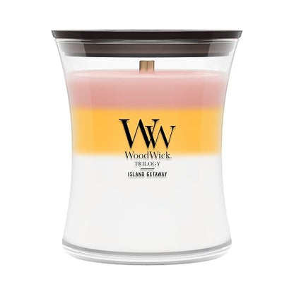 WoodWick Island Getaway - Vela de trilogía de reloj de arena (tamaño mediano)