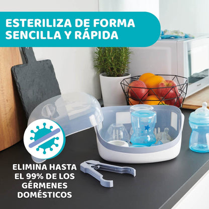 Chicco - Esterilizador para microondas de vapor, rápido y fácil de usar, hasta 6 Biberones, chupones, tetinas y otros accesorios, color Gris