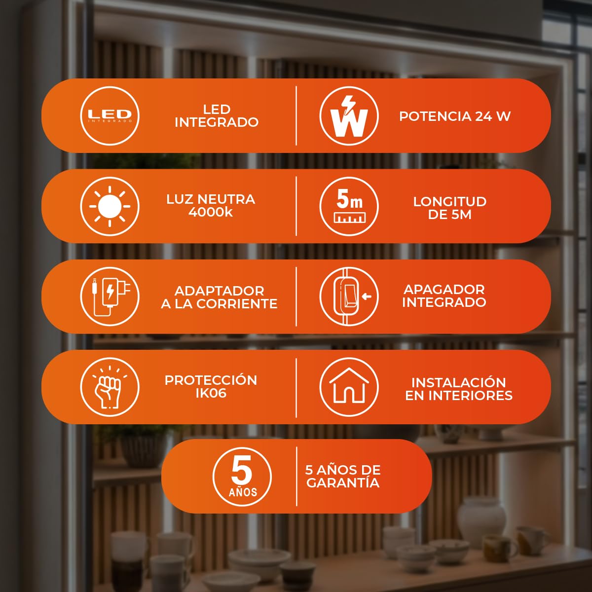 Tecnolite - 7Tira LED 5 Metros de Longitud 24 W, Luz Neutra, Interiores, No atenuable