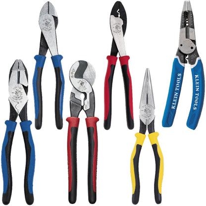 Klein Tools 80086 - Kit de alicates Journeyman, fabricado en Estados Unidos, corte lateral de alto apalancamiento, diagonal, alicates de punta larga para tirar, cortar y engarzar, 6 piezas