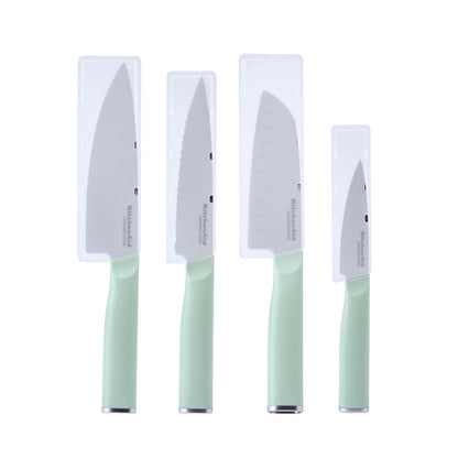 KitchenAid - Juego de chef con cubiertas de ajuste personalizado, cuchillo de cocina afilado, hoja de acero inoxidable japonés de alto carbono, 4 piezas, pistacho