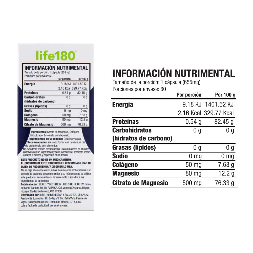 Life180 Dúo Citrato de Magnesio Pack de 2 Piezas, 60 Cápsulas C/U | Suplemento Alimenticio para el Soporte Muscular, Activación de energía y Bienestar Digestivo