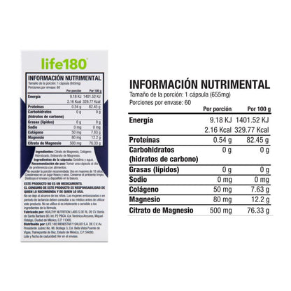 Life180 Dúo Citrato de Magnesio Pack de 2 Piezas, 60 Cápsulas C/U | Suplemento Alimenticio para el Soporte Muscular, Activación de energía y Bienestar Digestivo