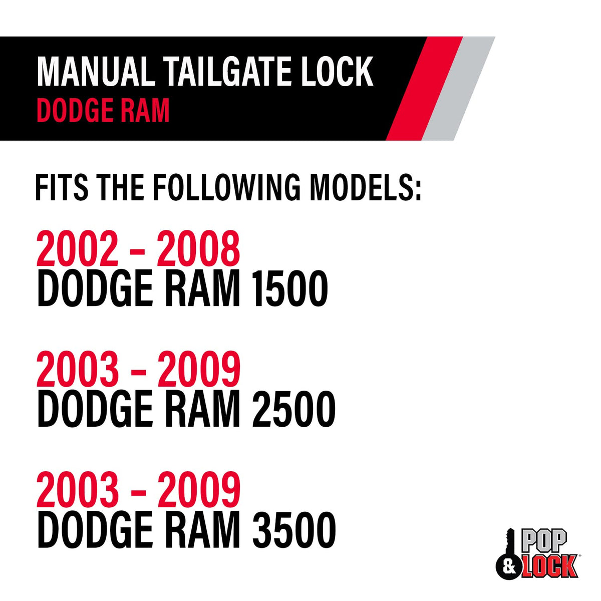 Pop & Lock PL3400 Cerradura Manual para Puerta Trasera Dodge Ram 1500 2500 y 3500 2002-2008 Negro Funciona sin Bloqueo de Fábrica