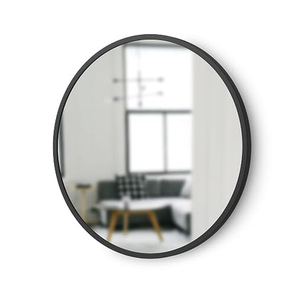 Umbra Hub Espejo de Pared Redondo con Marco de Hule para Baño, Recámara o Sala, 46cm, Negro