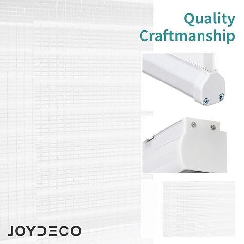 Joydeco - Mini persianas de cebra inalámbricas para ventanas, color blanco transparente filtrando la luz de privacidad de doble capa para puerta corredera de vidrio de recámara, 35 pulgadas de ancho x 75 pulgadas de alto