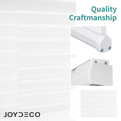 Joydeco - Mini persianas de cebra inalámbricas para ventanas, color blanco transparente filtrando la luz de privacidad de doble capa para puerta corredera de vidrio de recámara, 35 pulgadas de ancho x 75 pulgadas de alto