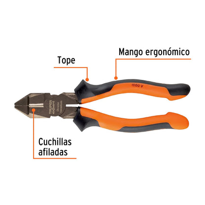 Truper Expert T200-7X, Pinzas de electricista profesionales, comfort grip, 7"