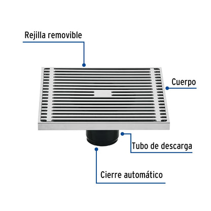 Foset RS-802, Resumidero de Latón, Cuadrado, 6X6', Riviera
