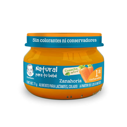 Gerber Papilla Etapa 1, A Partir de 6 Meses, Adicionado con Vitamina C, Zanahoria, Paquete de 12 Frascos de 70 g c/u