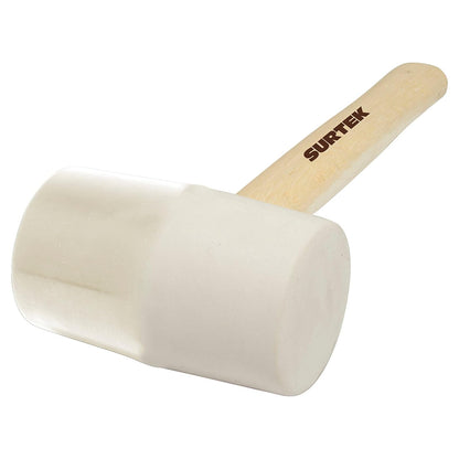 Surtek 608B Mazo con cabeza de hule blanco con mango de madera de 12", 8 oz