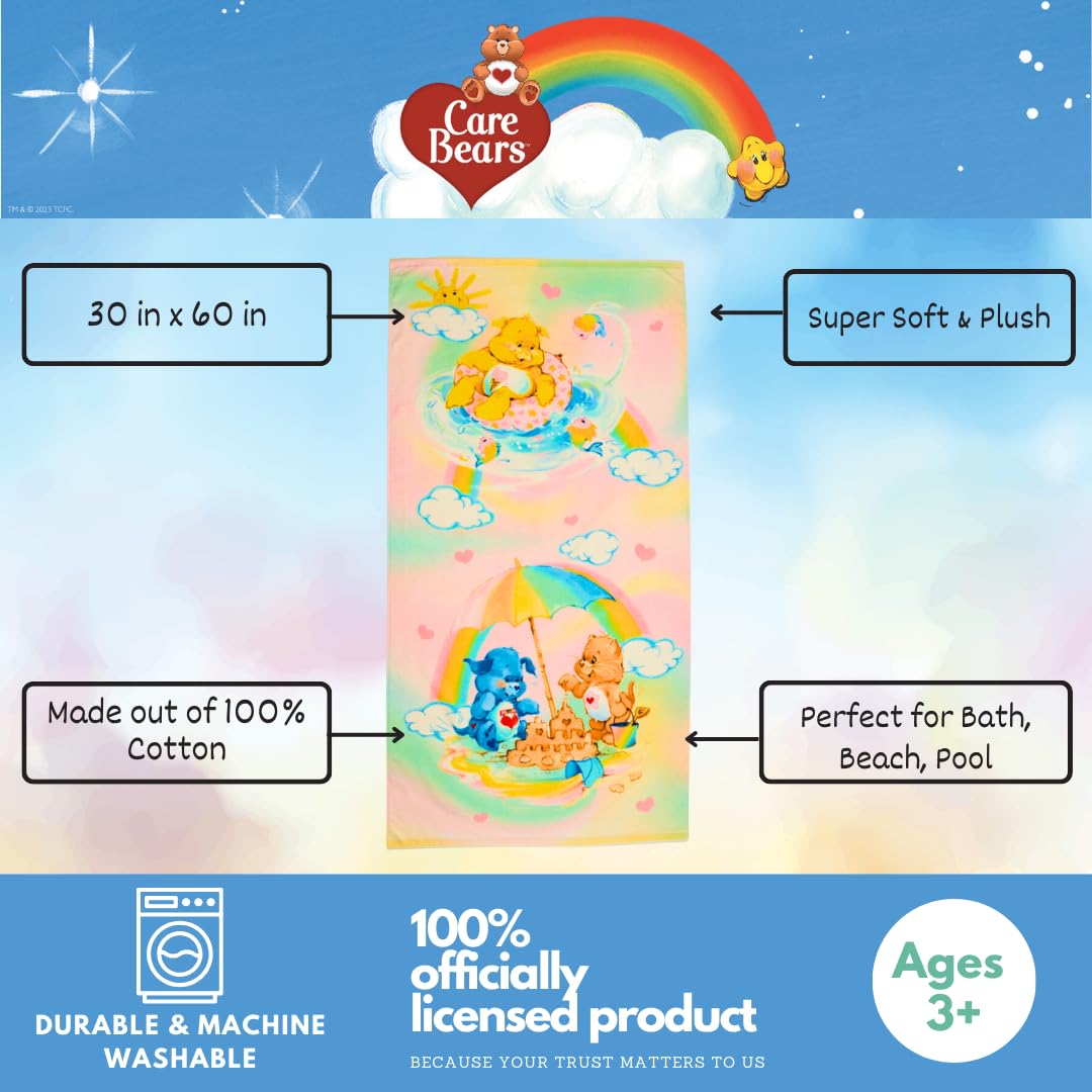 Franco Collectibles Care Bears - Toalla de baño clásica Retro de algodón súper Suave para el día de San Valentín, 60 x 30 Pulgadas, (Producto con Licencia Oficial)