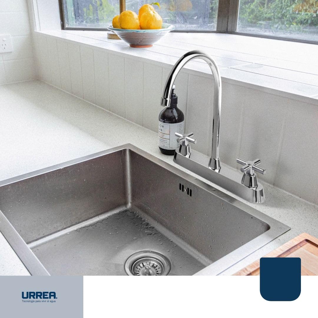 Urrea Mezcladora de 8" con Manerales de Cruceta, Acabado Cromo, 318MC