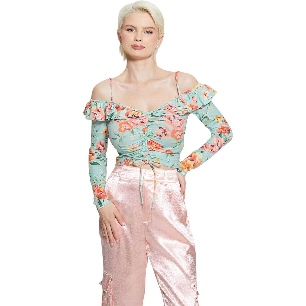 LS Off Shldr Ruffle Shaina Top Guess, Multicolor, L