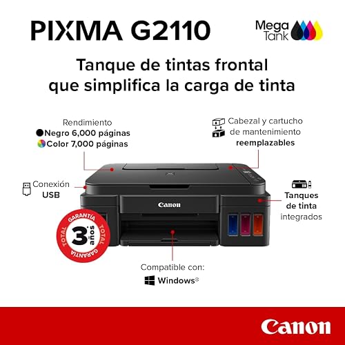 Canon Impresora Multifuncional conexión USB G2110 de Tanque de tintas