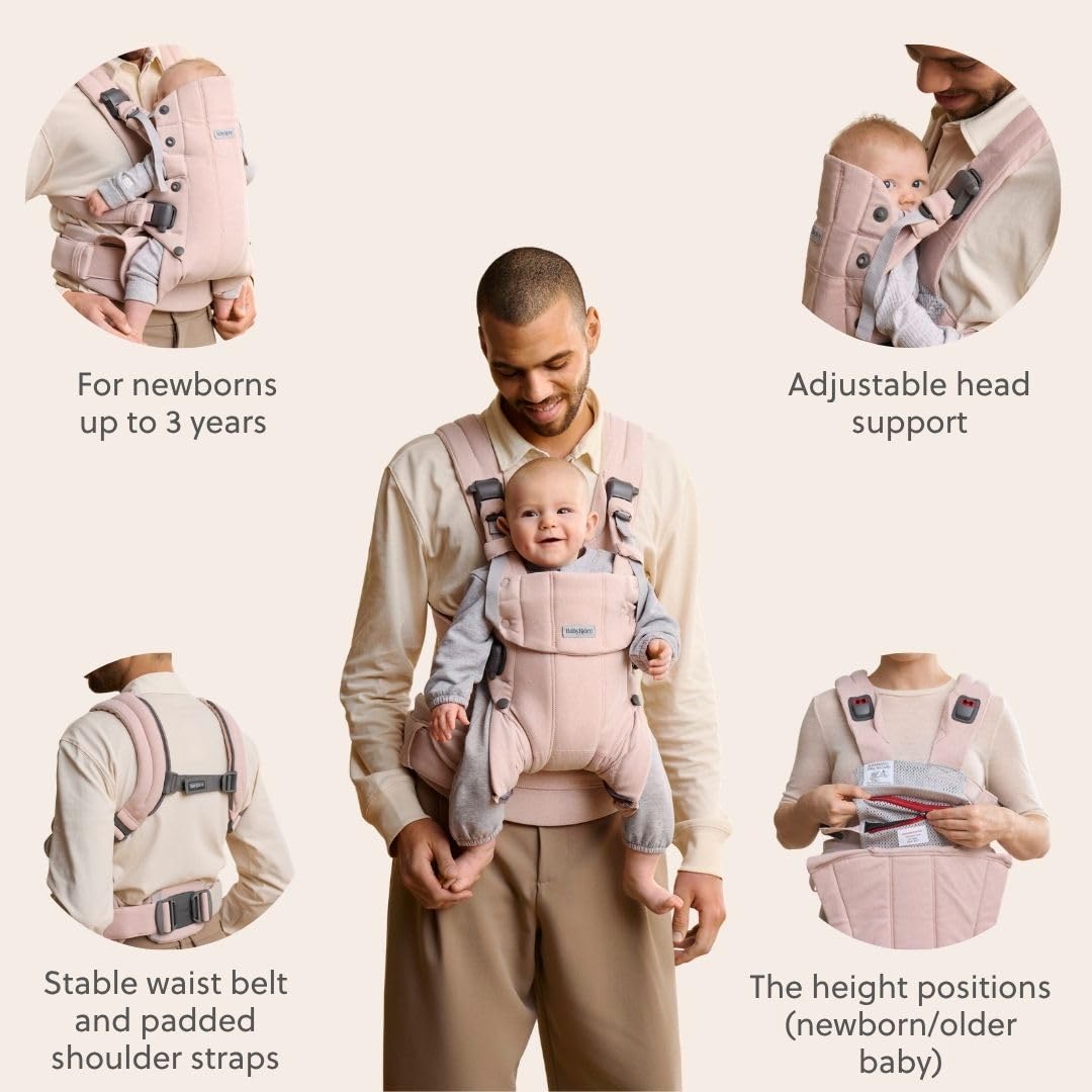 BabyBjörn Baby Carrier Harmony, Light Pink, Woven Mélange | 3-in-1 Ergonomic Baby Carrier; Newborn, Facing-in, Outward-Facing, and Back Carrying Positions Supported (7-40 lbs), Newborn to Toddler