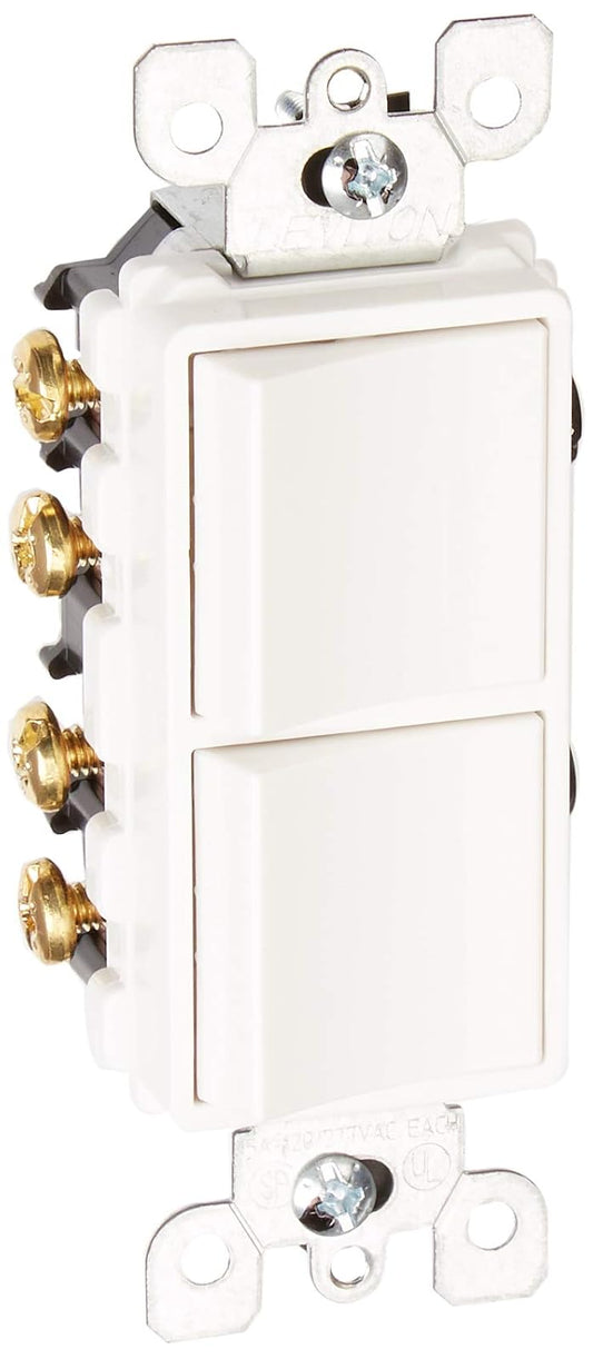 Leviton Apagador Doble de 3 Vías Decora, 15 Amp, 120/277 Volts, Grado Comercial, Color Blanco