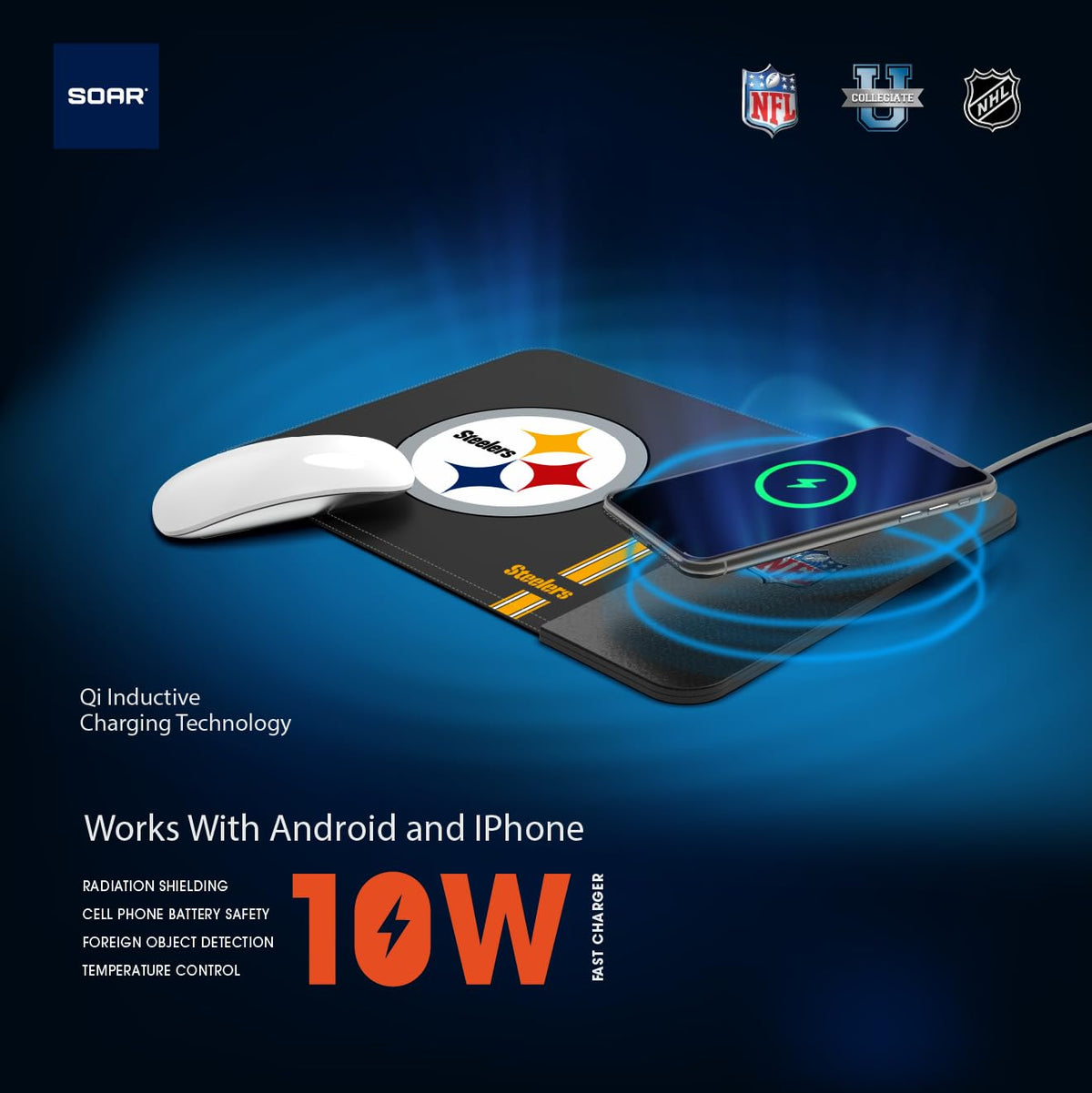 Soar NFL - Alfombrilla de Mouse de Carga inalámbrica, Green Bay Packers