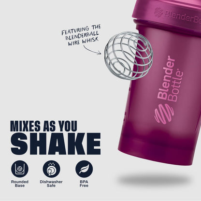 BlenderBottle Classic V2 Paquete de 3 Botellas para batidos de proteína y pre-entrenamiento, 20 onzas, Rojo, Verde y Ciruela.