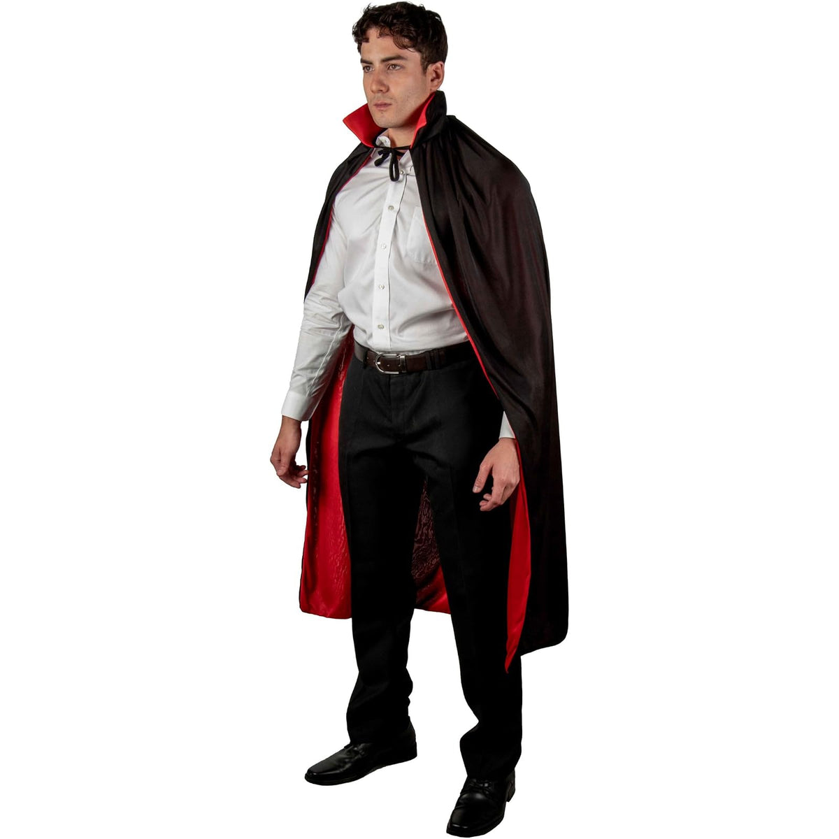 REV Capa Vampiro Bicolor de Poliéster – Capa Clásica Negra con Forro Rojo para Disfraz Gótico – Accesorio de Halloween, Carnaval, Cosplay o Fiesta Temática