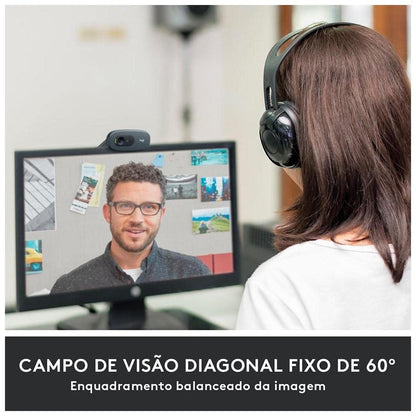 Logitech Camara Web C505 HD 720p 30 fps, Microfono hasta 3 Metros de Alcance, Cable de 2m