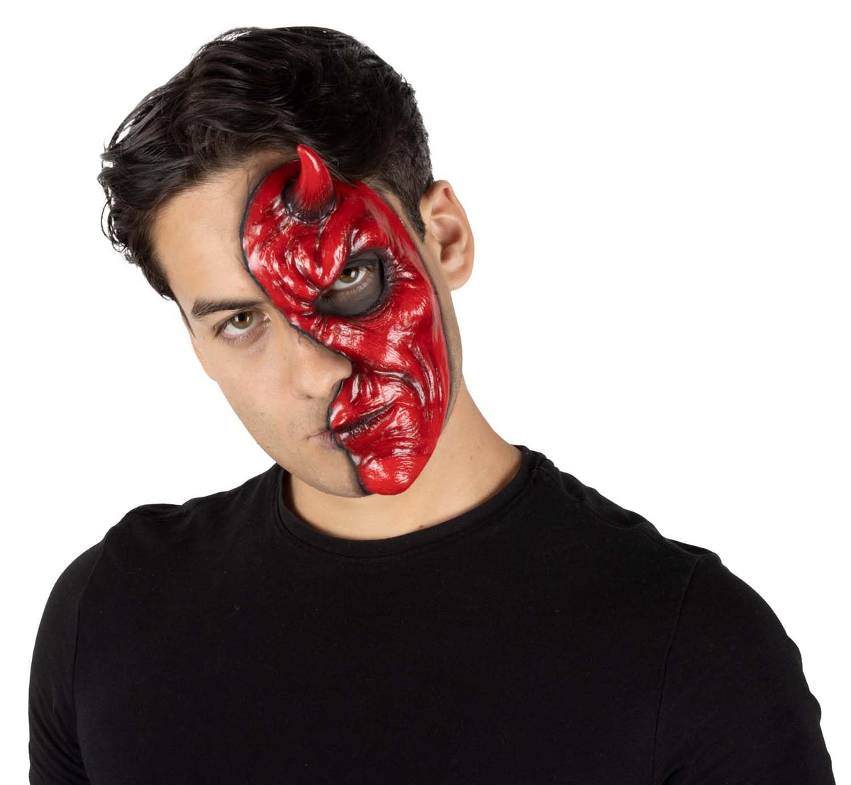 Ghoulish Productions Aplicación de látex Half Mask Devil. Aplicación de Diablo Rojo. Pegatina de Diablo. Ideal para usar en maquillajes de Halloween y caracterizaciones