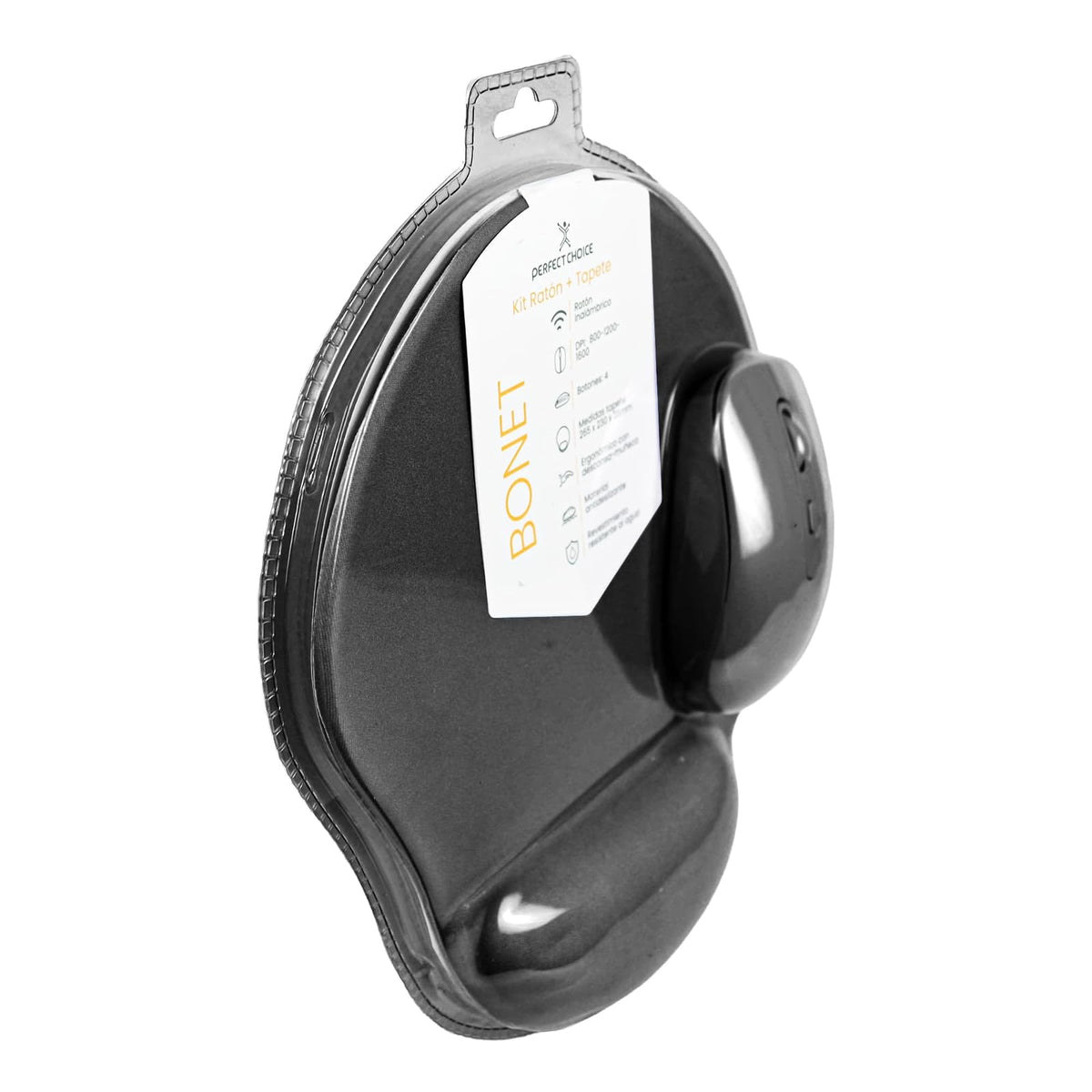 PERFECTCHOICE Kit de Mouse Inalámbrico Bluetooth y Tapete PC-045311 Bonet Color Negro