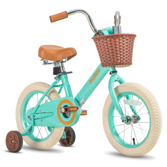 JOYSTAR Bicicleta para niños Vintage de 12, 14 y 16 Pulgadas con Canasta y Ruedas de Entrenamiento para niñas y niños de 2 a 7 años (Marfil y Rosa)