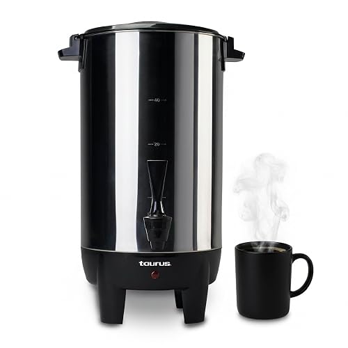 TAURUS COLUMBA | Cafetera Percoladora 40 Tazas 4.5L de Acero Inoxidable | Mantiene Café Caliente | Dispensador con Una Mano | Filtro Reutilizable | Ideal para Eventos, Oficina y Negocio