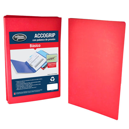 Wilson Jones / Carpeta con Mecanismo de Palanca Accopress&Accogrip Folder. Oficio p/ 150 Hojas. Rojo 48 pzas. P0971
