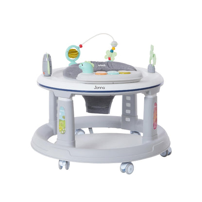 Infanti | Andadera JONNA 4 en 1 con Asiento Giratorio 360° | Se Transforma en Centro de Entretenimiento y Mesita Interactiva | Andador con Juguetes y Sonidos | Altura Ajustable | Color Gris