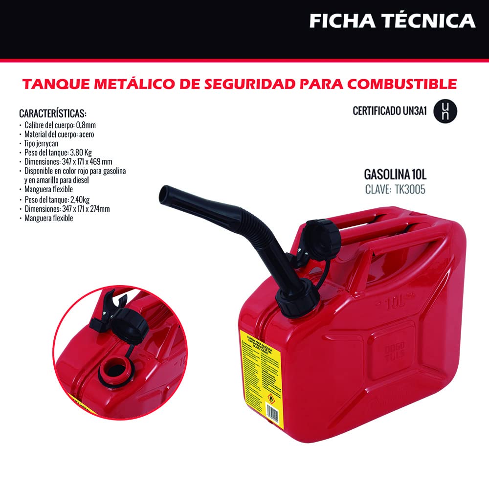 Dogotuls TK3005 Tanque Metálico de Seguridad para Gasolina 10L