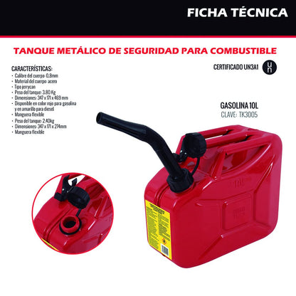 Dogotuls TK3005 Tanque Metálico de Seguridad para Gasolina 10L