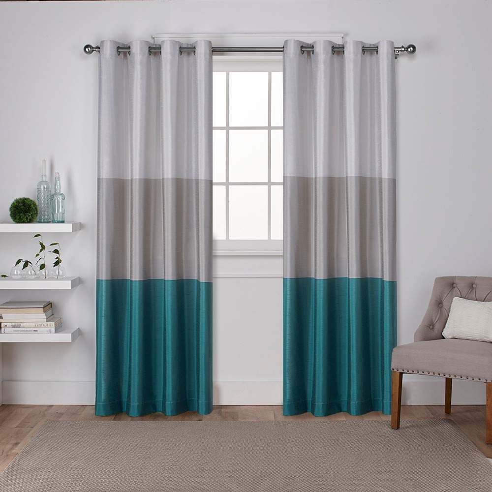 Exclusive Home Cortinas Chateau de Rayas en Seda Sintética con Ojales - Verde azulado - 137An x 213.4Al cm (2 Paneles)