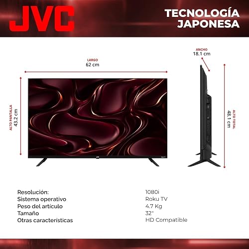 JVC | Smart TV 32 Pulgadas | LED HD | Frameless | Roku TV | HDMI | Control Remoto Incluido | Modelo SI32RF