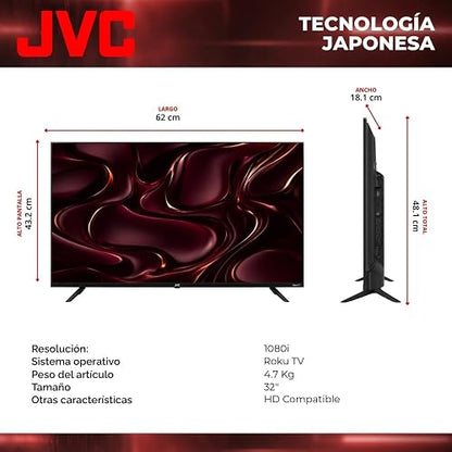 JVC | Smart TV 32 Pulgadas | LED HD | Frameless | Roku TV | HDMI | Control Remoto Incluido | Modelo SI32RF