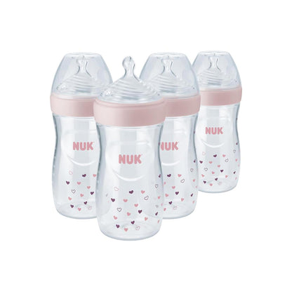 NUK Simply Natural Biberón SafeTemp 9 oz Paquete de 6 - Paquete de 4 - 4 Count (Pack of 1) - Rosado