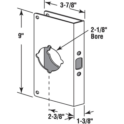 Prime-Line U 9585 Placa De Refuerzo De Puerta Y Cerradura De Acero Inoxidable Para Puertas De 1-3/8 in.