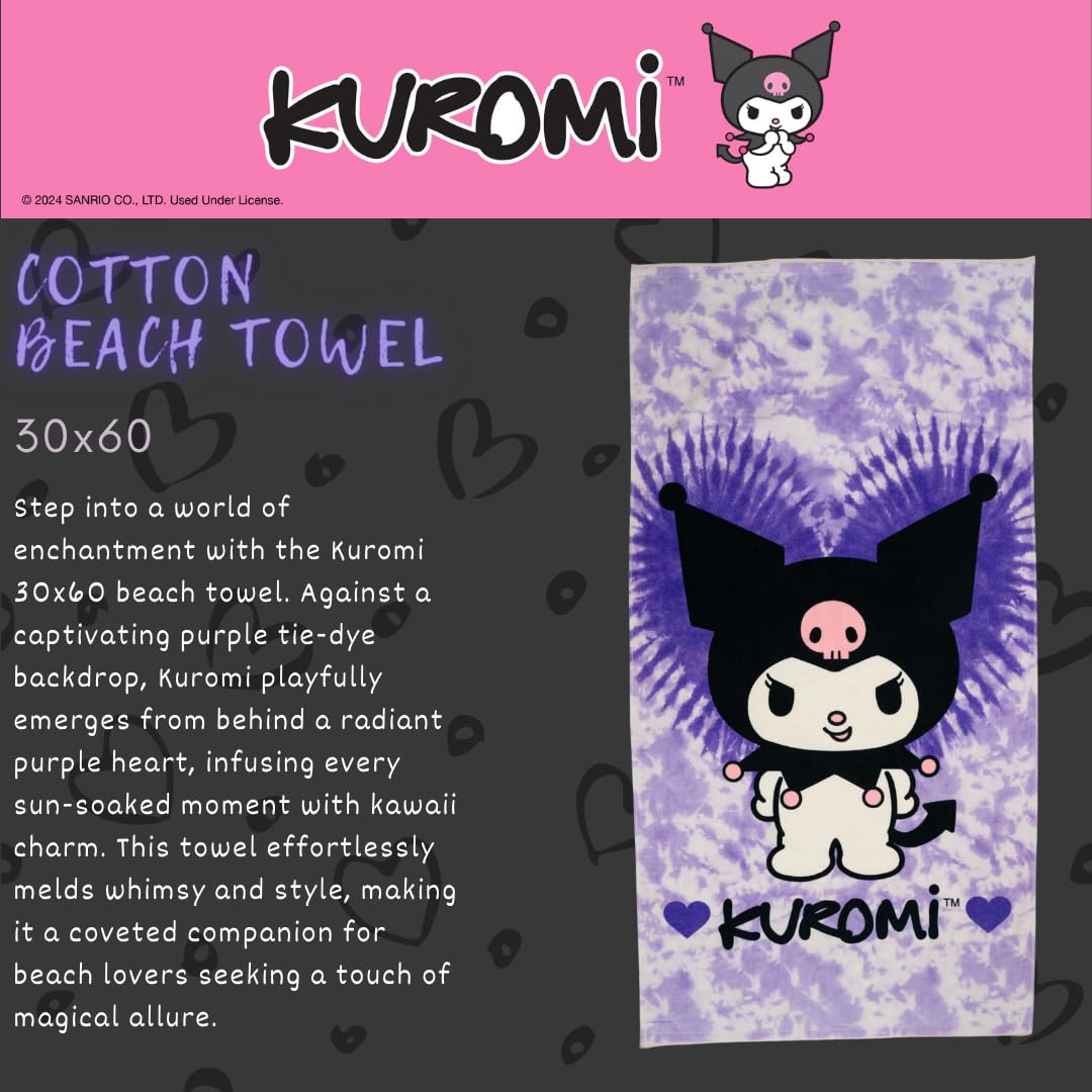 Franco Collectibles Sanrio Kuromi - Toalla de baño de algodón súper Suave, 60 x 30 Pulgadas, (Producto con Licencia Oficial)