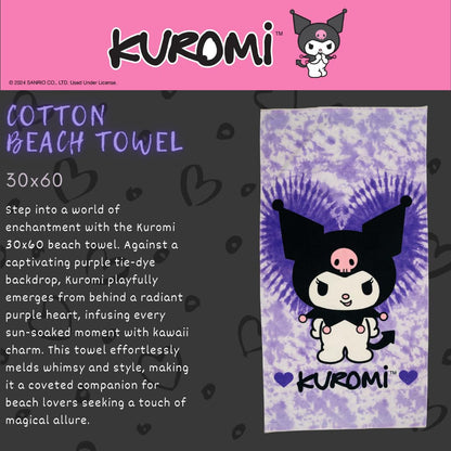 Franco Collectibles Sanrio Kuromi - Toalla de baño de algodón súper Suave, 60 x 30 Pulgadas, (Producto con Licencia Oficial)