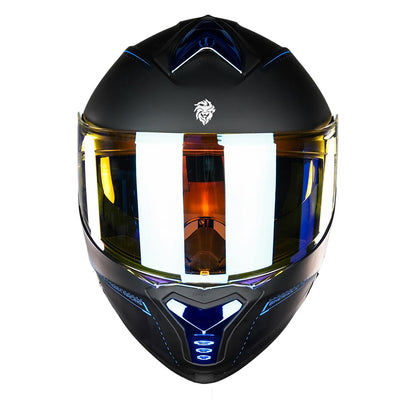 KOV Casco Metal Blue Thunder ABATIBLE Azul para Moto Certificado Dot