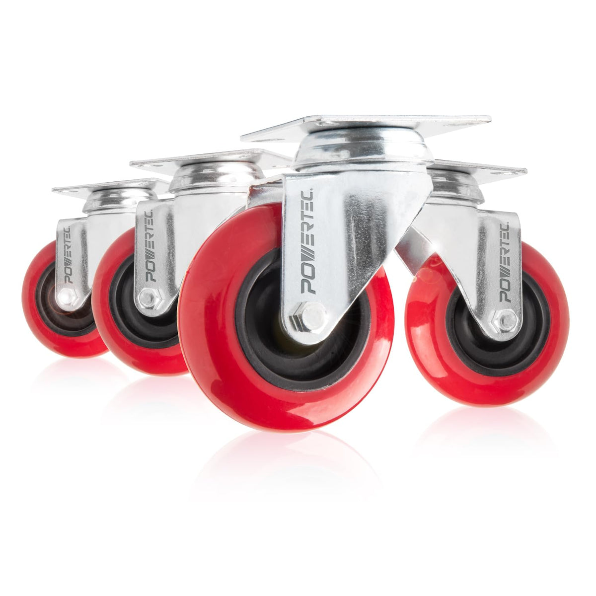 Powertec Ruedas Fijas de Placa 7.6 cm (3 Pulgadas), Juego de 4 - 3 Inch, Swivel No Lock, PU - 3 pulgadas, giratorio sin bloqueo, poliuretano