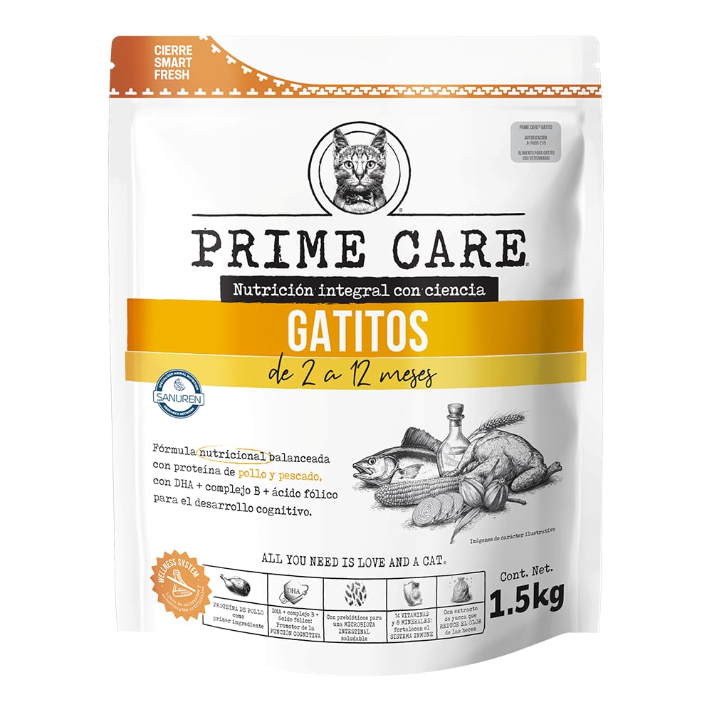 Prime Care Alimento para Gato 1.5 kg, Ideal para Gatitos de 2 a 12 Meses