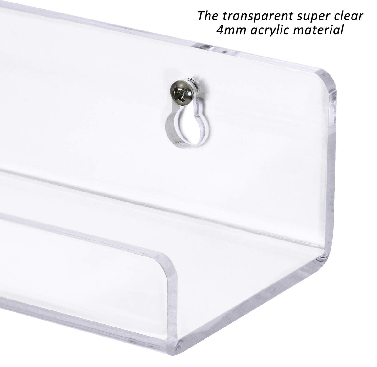 Estilo - Juego de 2 estantes flotantes de acrílico Transparentes montados en la Pared para cosméticos, Fotos, Libros, 15 Pulgadas