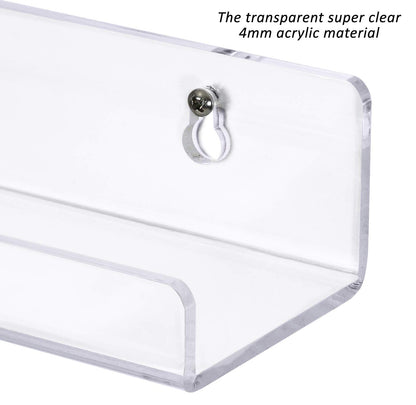 Estilo - Juego de 2 estantes flotantes de acrílico Transparentes montados en la Pared para cosméticos, Fotos, Libros, 15 Pulgadas