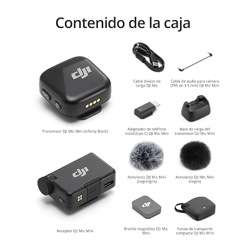DJI Mic Mini (1 TX + 1 RX), superligero, Sonido Lleno de Detalles | Cancelación ruido, límite autom., micrófono inalámbrico para cámaras/iPhone/Android, vlogs, streaming, transmisión 400m
