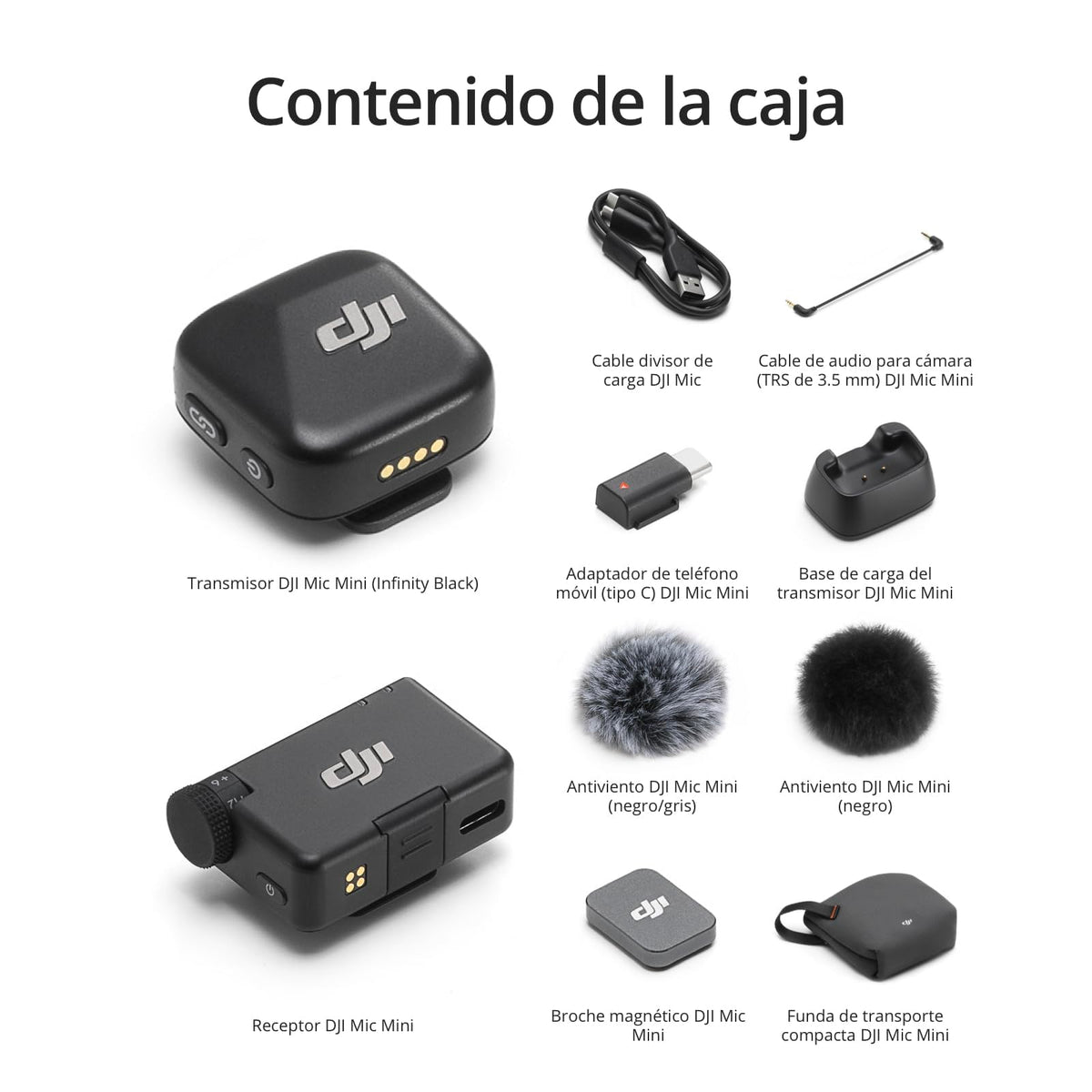 DJI Mic Mini (1 TX + 1 RX), micrófono inalámbrico, superligero, Audio de Alta Calidad, cancelación de Ruido, límite automático, para cámaras/iPhone/Android, Vlogs, Streaming, transmisión a 400 m
