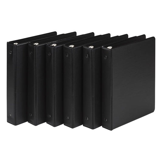 Samsill Economy - Mini carpeta de 3 anillas, fabricada en los Estados Unidos, carpeta de anillos redondos de 1 pulgada, capacidad para 100 hojas, negro, paquete de 6 (MP32300)