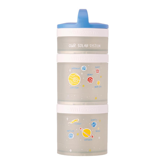 Whiskware Contenedores apilables para aperitivos, 3 tazas apilables para niños y niños, nuestro sistema solar (paquete de 1) | Apto para portavasos | Tazas apilables Twist 'n' Lock / 3 tazas de aperitivos, apto para lavaplatos | sobre la marcha |